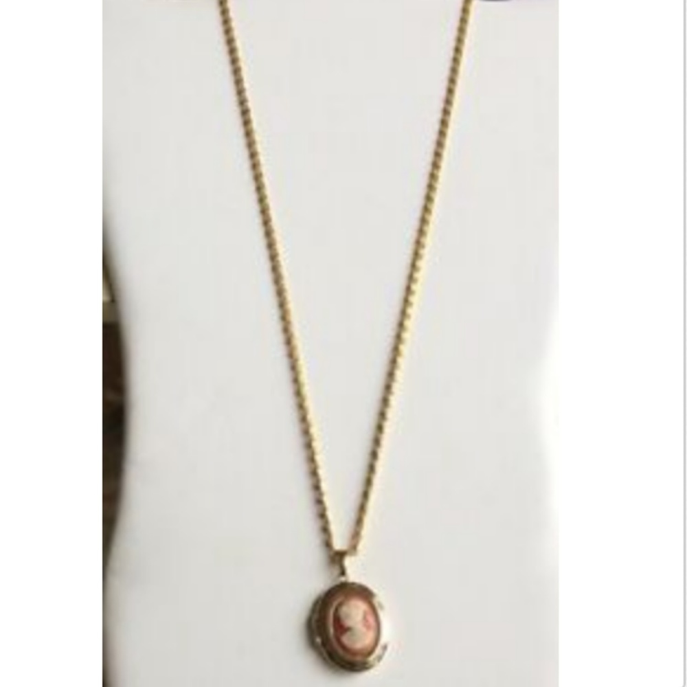Gold Cameo Necklace Locket Plus Size 24" X-Long - Picture 6 of 8